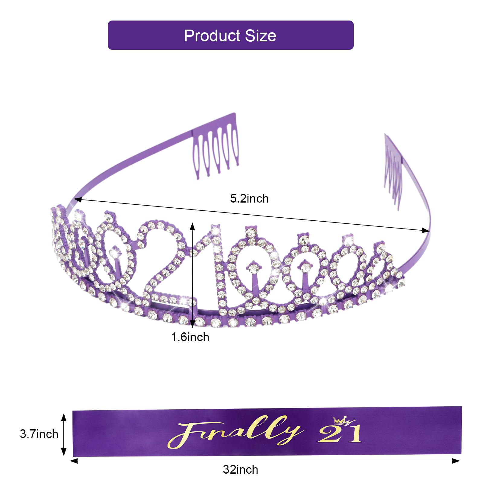 Cieher Purple 21St Birthday Sash And Tiara, 21St Pruple Birthday Decorations For Her 21St Birthday Gifts Purple 21St Birthday Sa