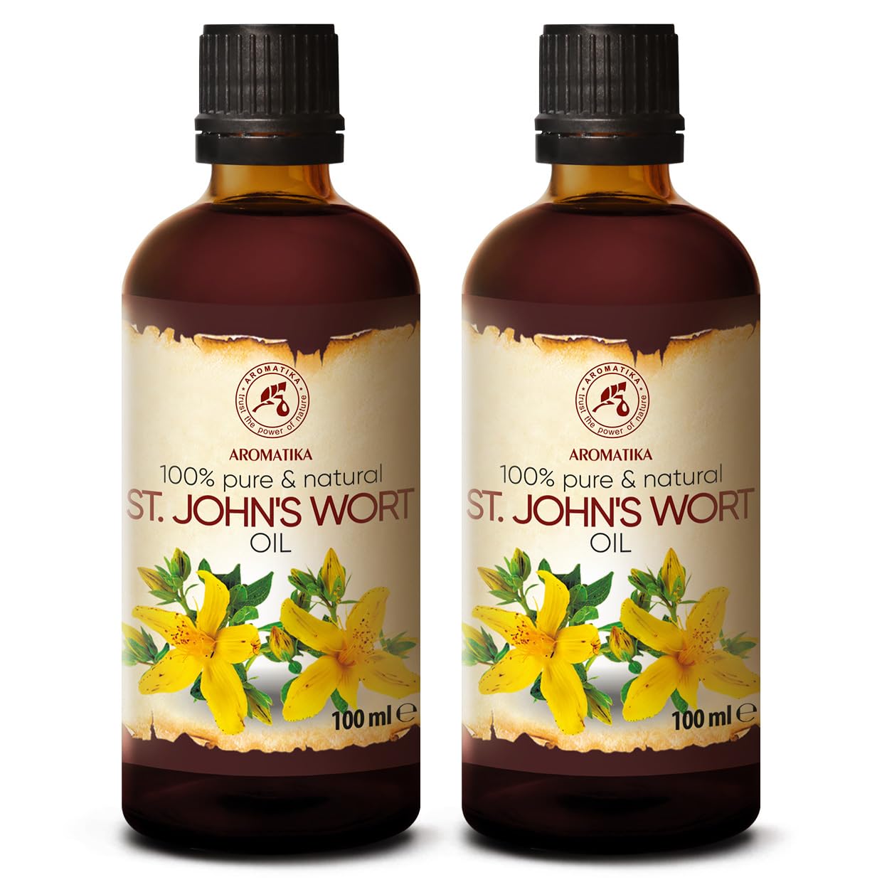 Aromatika St Johns Wort Oil 6.8 Oz (2 * 100Ml) - Hypericum Perforatum - Carrier Oil For Essential Oils - Oil For Skin - Hair Oil