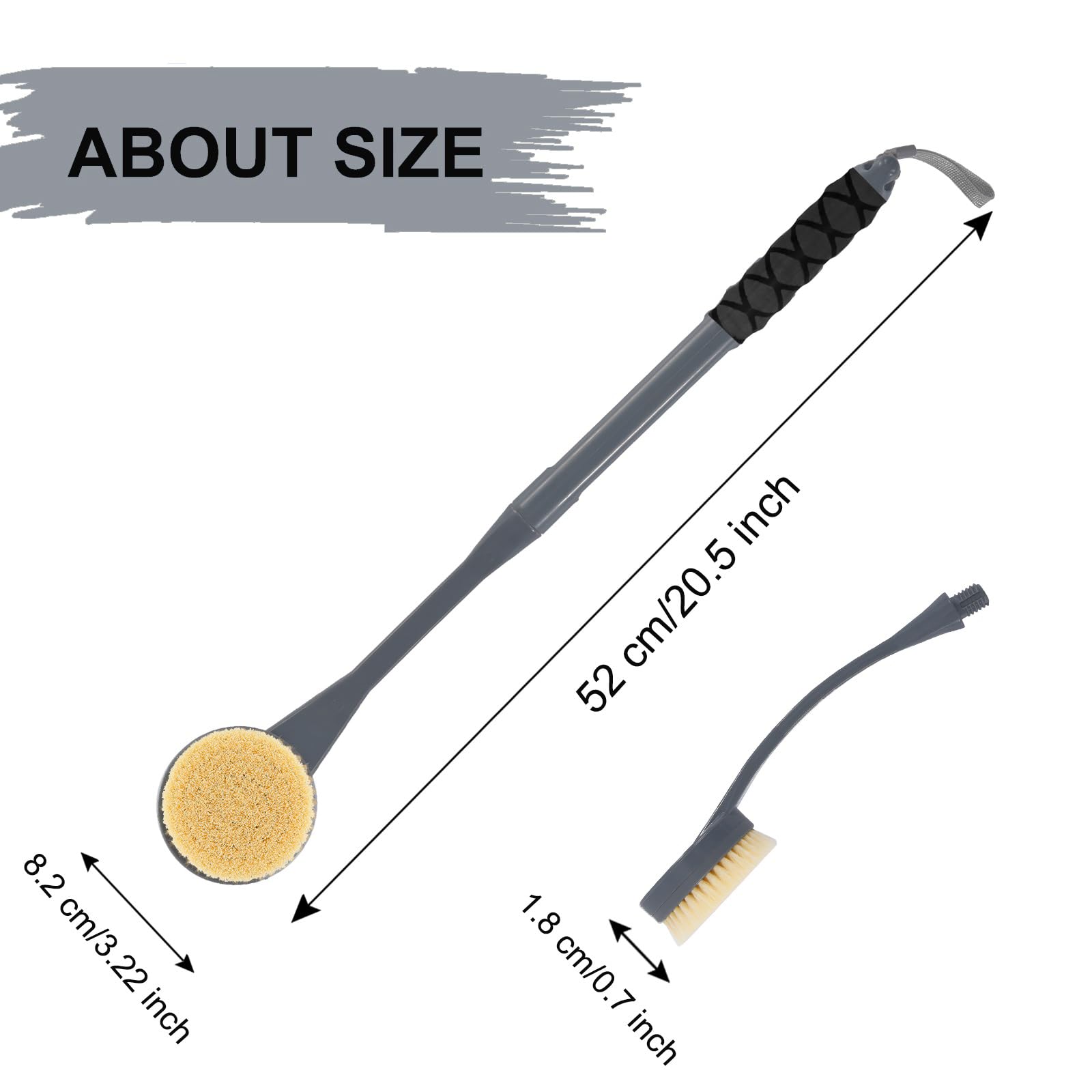 Back Scrubber For Shower,20.5'' Bath Brush Long Handle For Shower For Deep Cleaning,Back Brush For Shower Men(Grey)