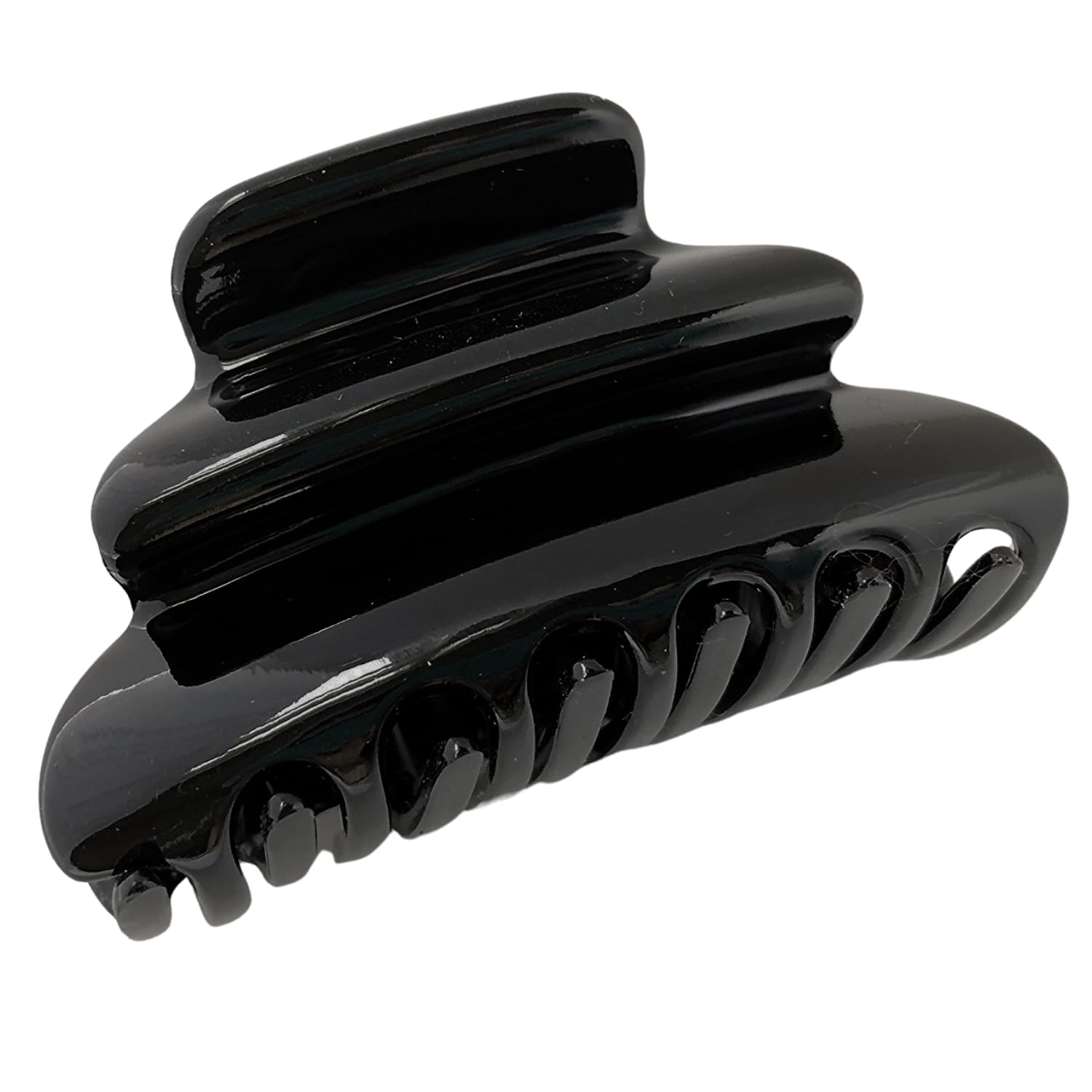 Parcelona French Crumpled Fat Black Celluloid Medium Ponytail Jaw Hair Claw Clip Clamp Clutcher with Covered Spring and Inner Te