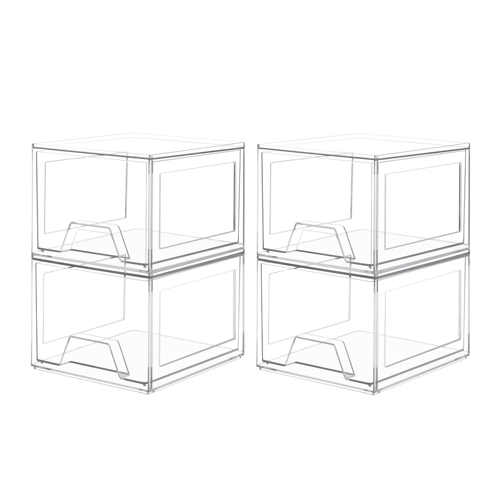 Damomo 4 Pack Stackable Organizer Drawers, Clear Bathroom Makeup Organizer And Storage, Acrylic Plastic Organizers Bins For Vani