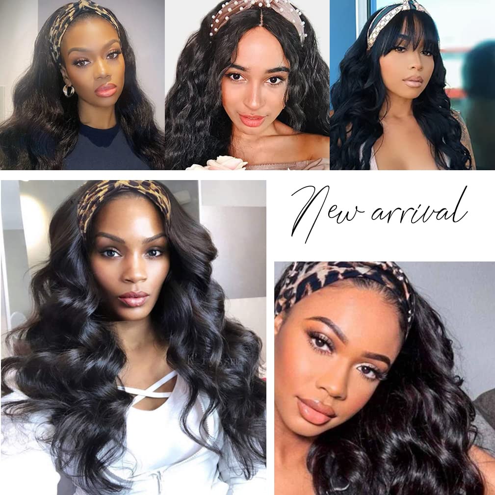 higher Body Wave Headband Human Hair Wig 28 Inch Glueless None Lace Front Wig Brazilian Virgin Hair Wear and Go Wigs for Black W