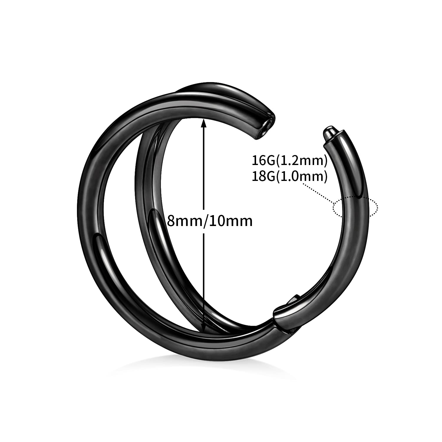 20G Double Open Stacked Conch Hoop Rings Cartilage Daith Helix Earrings 316L Septum Nose Rings 6mm Lobe Unisex Rook Lip Piercing