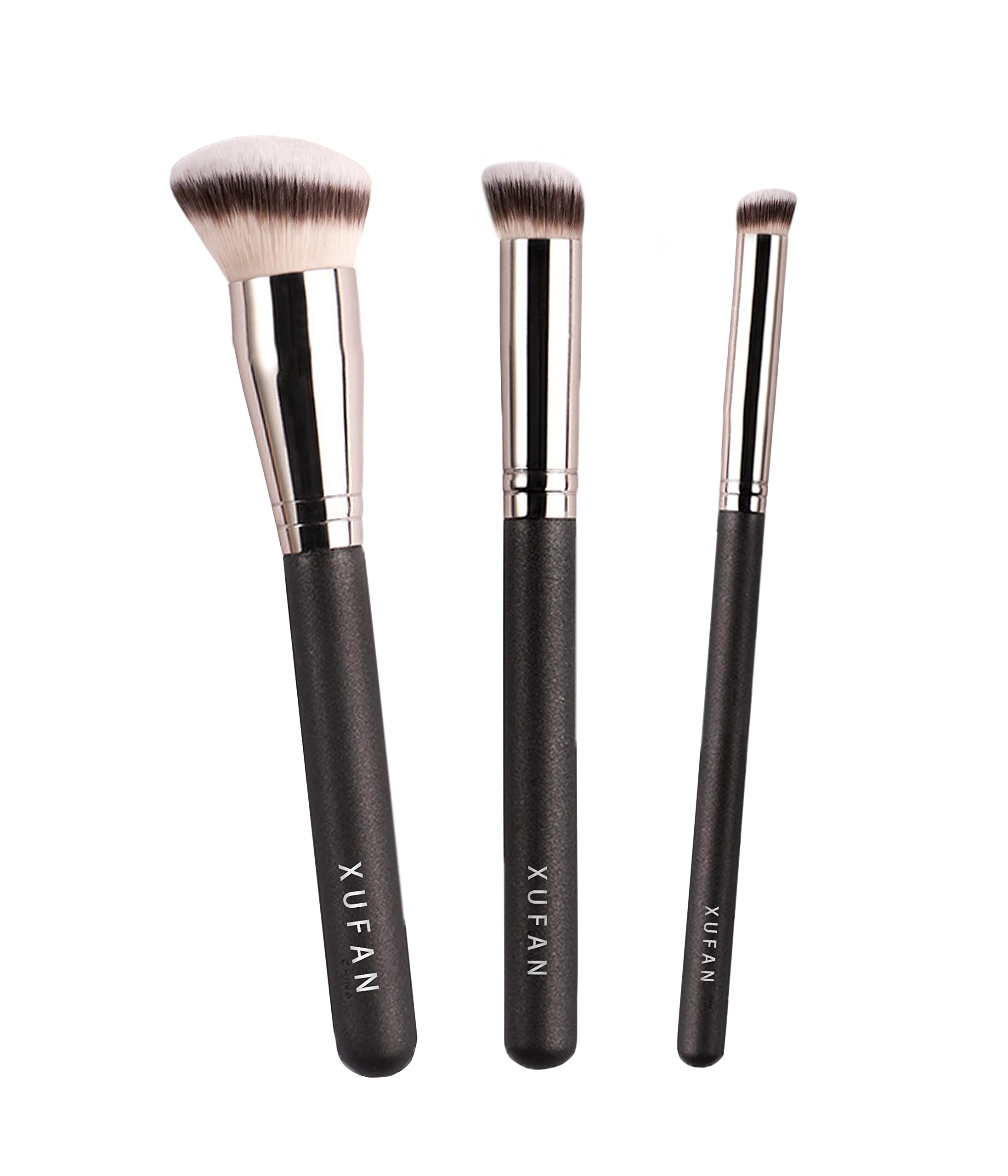 Xufan 3Pcs Foundation Concealer Brushes, Under Eye Mini Angled Brush, Nose Contour Brush, Small Makeup Foundation Brushes