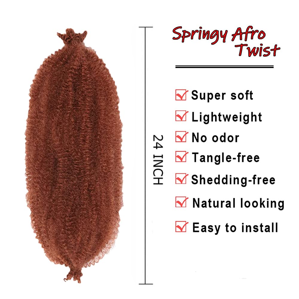 8 Packs Springy Afro Twist Hair Ginger 350# 24 inch Pre-Separated Kinky Marley Twist Braiding Hair Ginger braiding hair Soft Syn