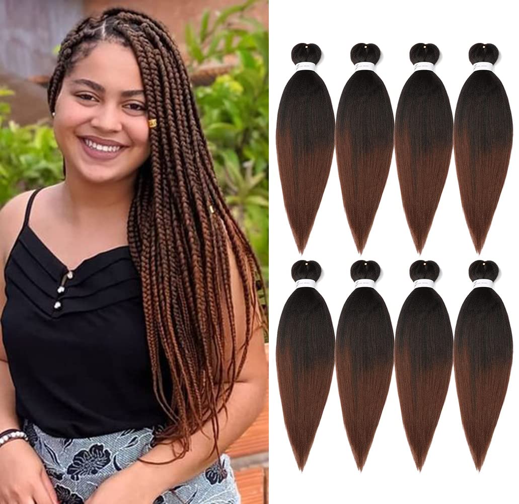 Ubeleco 8 Packs Pre-Stretched Braiding Hair,20 Inch Ombre Braiding Hair Professional Soft Yaki Texture, No Itch, Hot Water Setti