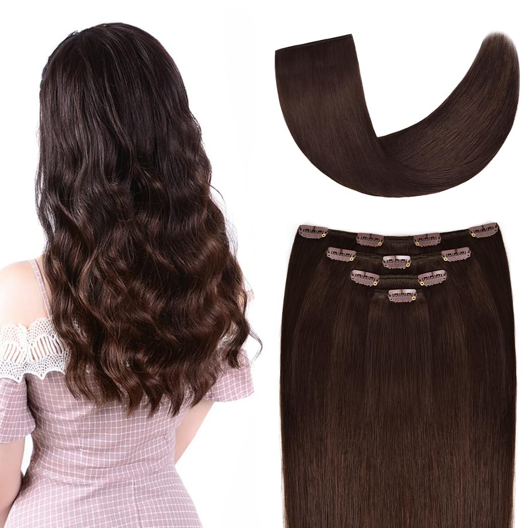 22'' Hair Extensions Clip In Human Hair For Women - Silky Straight Remy Real Long Human Hair Clip On 90Grams 4Pieces Medium Brow