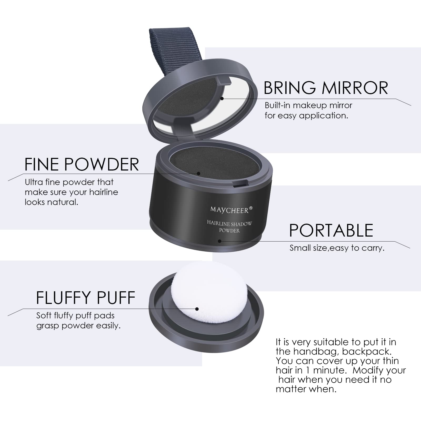 Freeorr Root Touch Up Powder - Black Hairline Shadow For Thinning Hair, Gray Hair Coverage, Women & Men