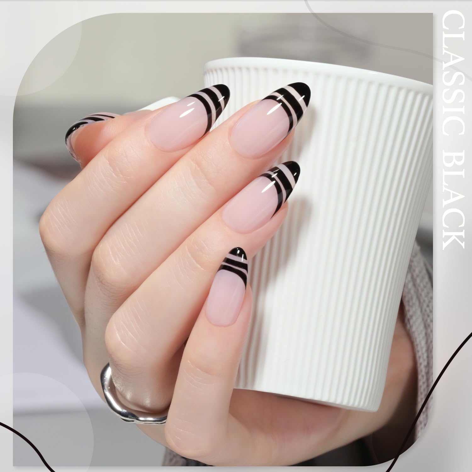 Gaoy Black Swirl Gel Nail Polish Art Liner, 8Ml Classic Colors For Nail Paint Design With Thin Brush Diy French Manicure And Ped