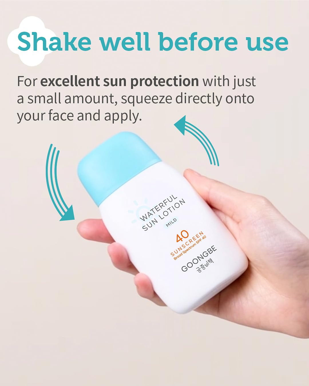 GOONGBE Waterful Sun Lotion Mild SPF 40 - Zinc Oxide Water Resistant Mineral Sunscreen for Babies, Kids & Adults - Hypoallergeni