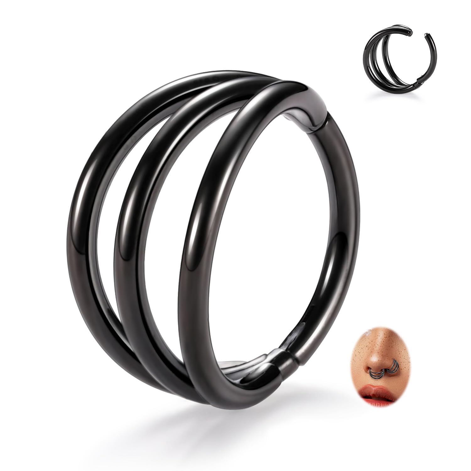 FUNLMO Septum Ring 16G Nose Ring Tragus Helix Conch Rook Daith Piercing Jewelry Triple Hoop Nose Ring Cartilage Hoop Earring 316