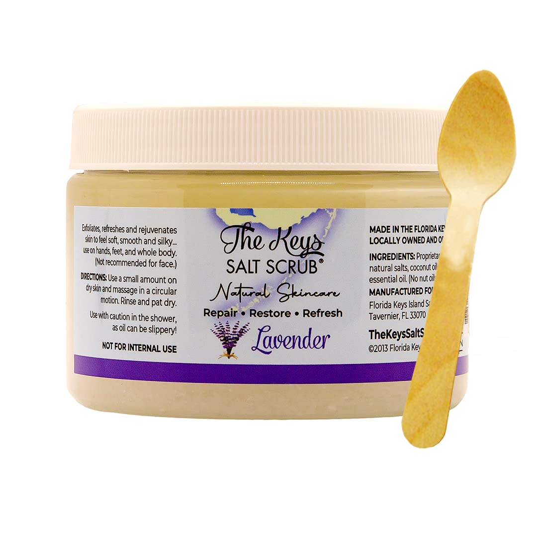 The Keys Salt Scrub, Lavender Exfoliating Body Scrub for Women & Men, Deep Cleansing for Hands, Feet & Bikini Area, Sea Salt Scr