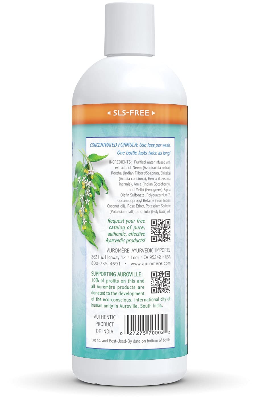 Auromere Ayurvedic Shampoo, Neem + 5 - Vegan, Cruelty Free, Non-Gmo, Natural, Gluten Free, Sulfate Free, Paraben Free For Normal