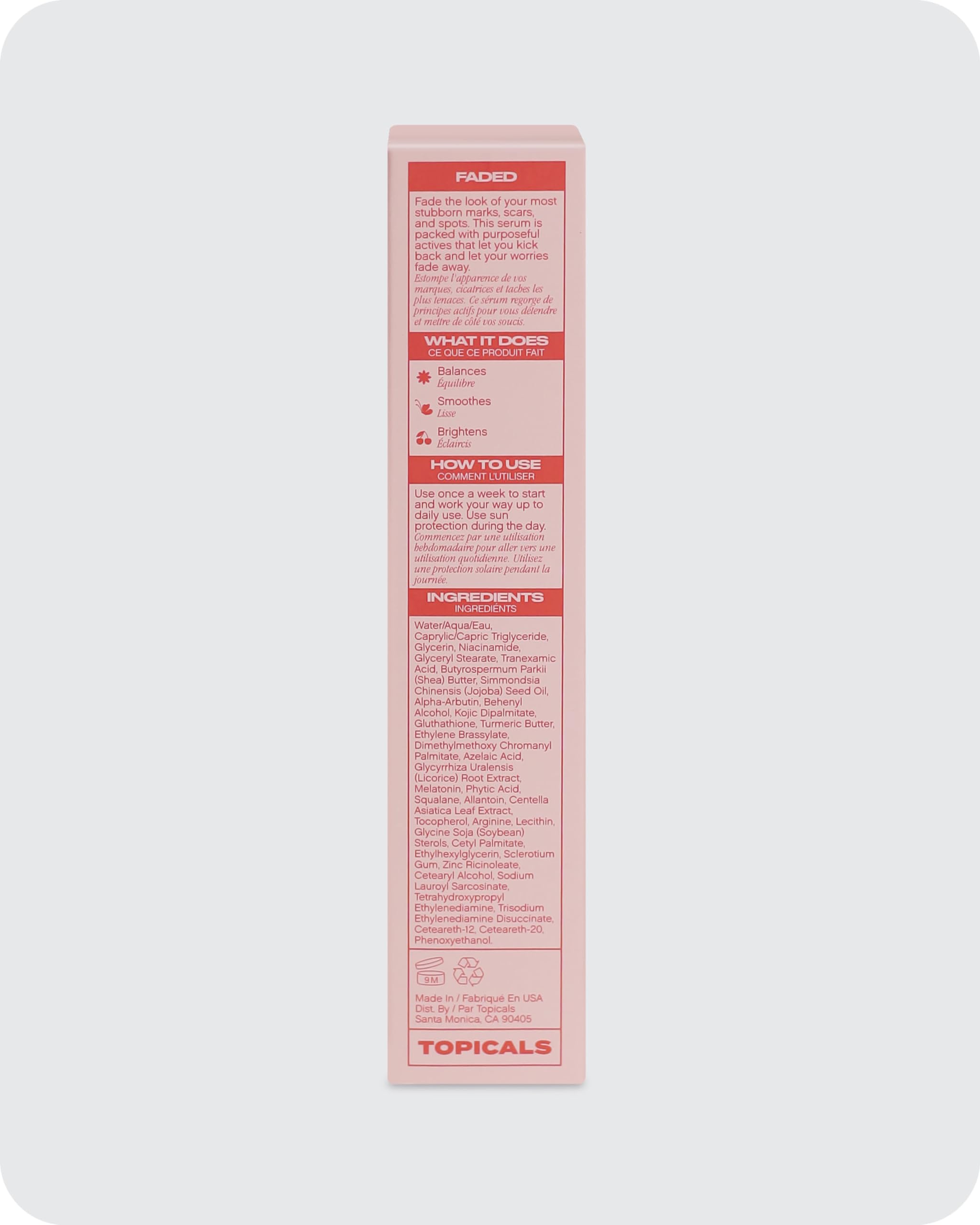Topicals Faded Brightening And Clearing Serum | Reduces Discoloration, Post-Blemish Marks, Scars And Spots | Contains Kojic Acid
