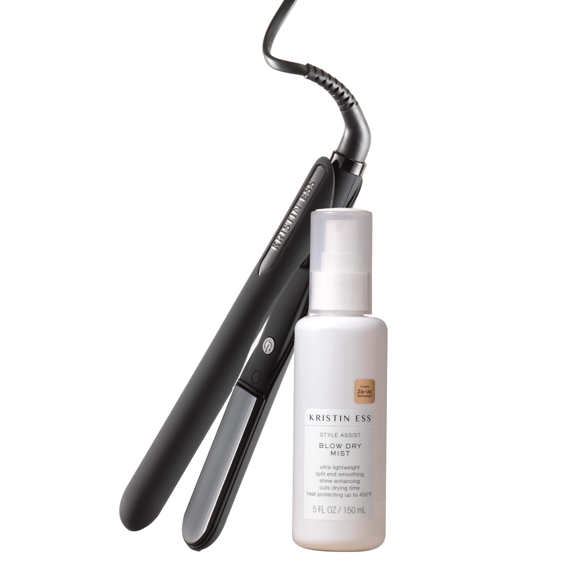 Kristin Ess Flat Iron Straightener + Style Assist Heat Protectant Spray Set - 3/4 Inch Ceramic Mini Straightener for Short Hair 