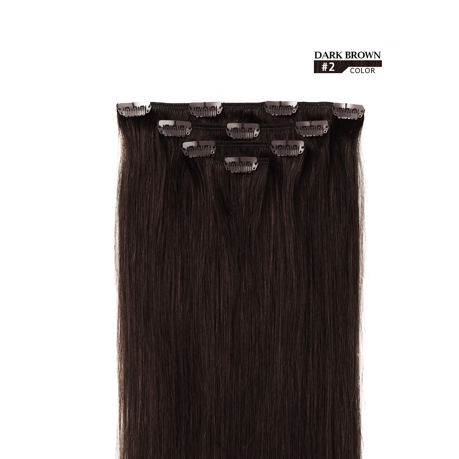 14'' Clip In Hair Extensions Remy Human Hair For Women - Silky Straight Human Hair Clip In Extensions 50Grams 4Pieces Dark Brown