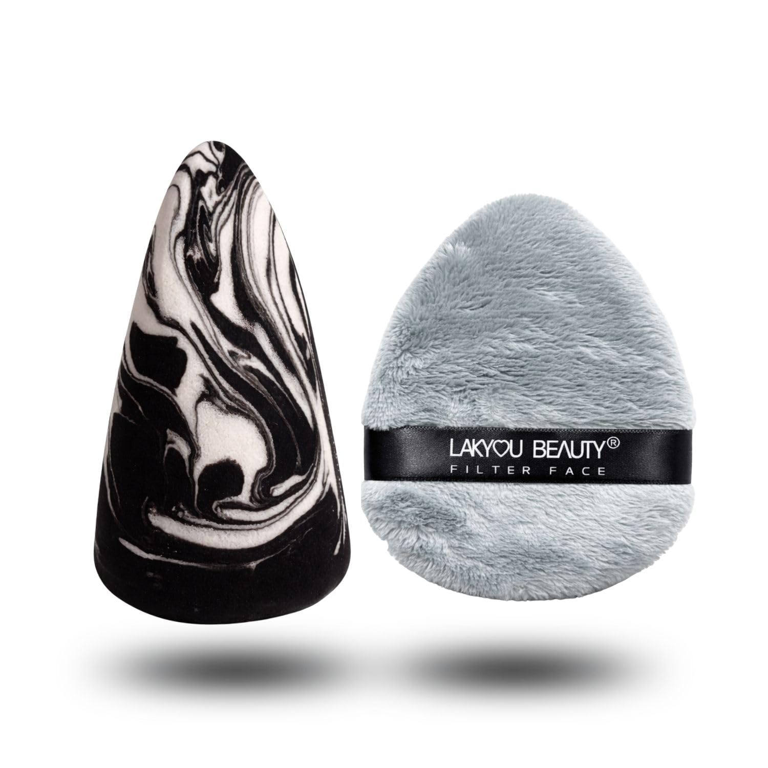 Lakyou Beauty Marble Air Blend Sponge & Silk Swipe Cleaning Pad Combo  Teardrop Makeup Blender Sponge In Midnight With Large Gr