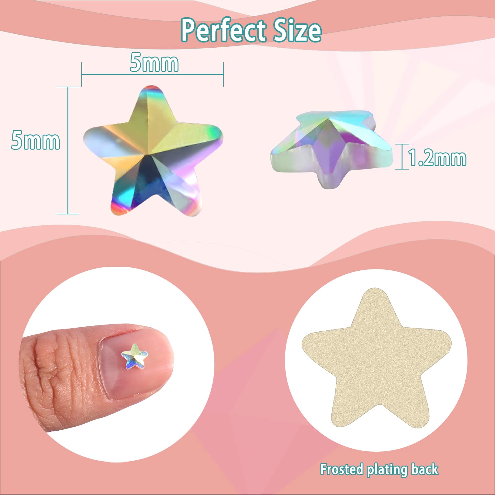 Allstarry 100Pcs Flatback Rhinestones Irridescent Star-Shaped Face Gems Eye Gemstones Nail Charms For Crafts Ab Glass Crystals F