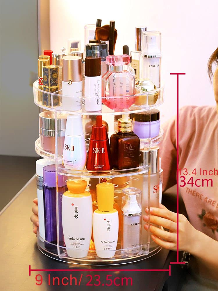 Cq Acrylic 360 Degree Rotating Makeup Organizer For Bathroom,4 Tier Adjustable Spinning Cosmetic Storage Cases And Make Up Holde