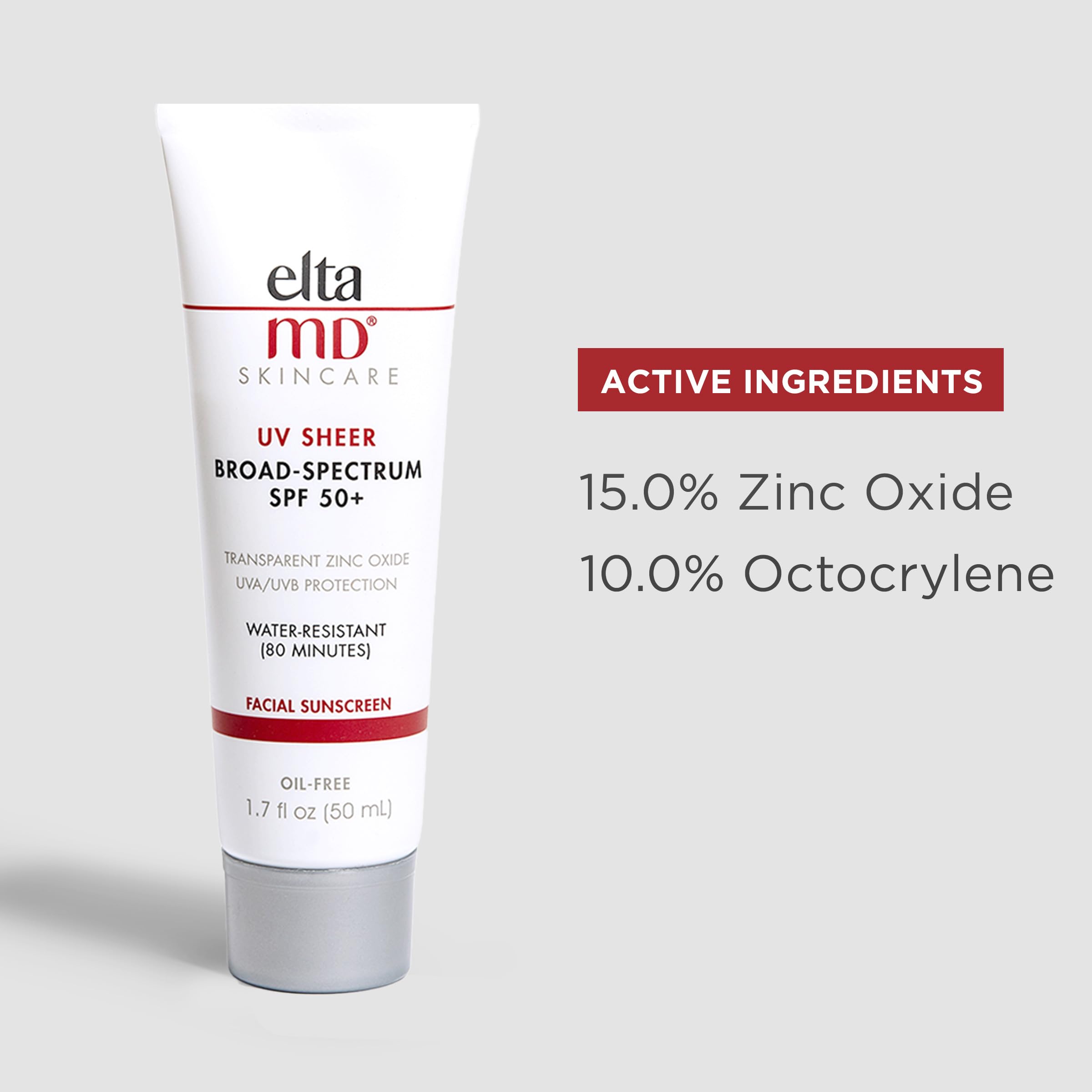 Eltamd Uv Sheer Face Sunscreen, Spf 50+ No White Cast Sunscreen For Face And Body, Zinc Oxide Sunscreen Formula, 1.7 Oz Tube