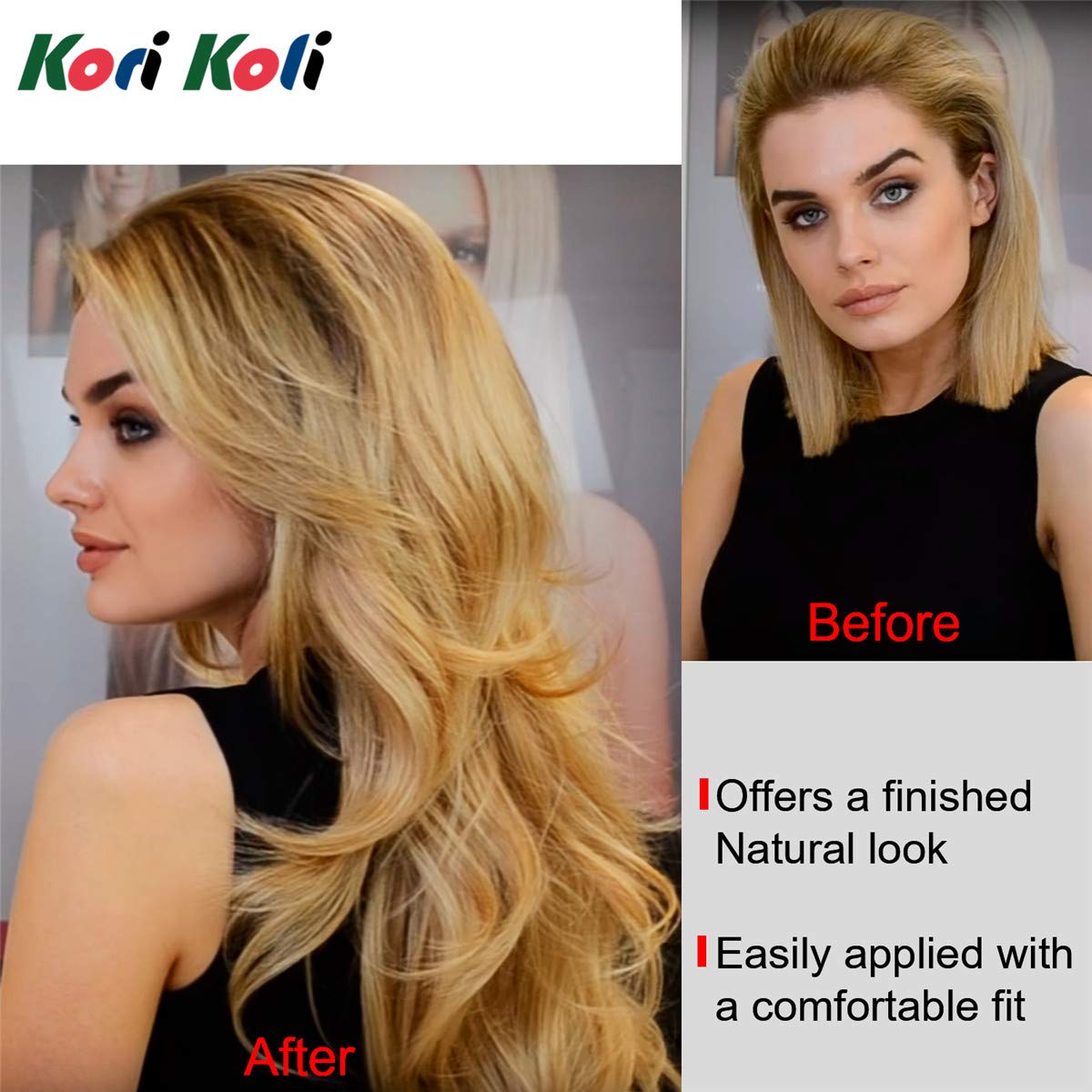 24'' Long Wavy Clip In Half Head Tied Wig Blonde Premium Japanese Synthetic Kanekalon Fibers Hair Extensions For Women 210G 7-2-