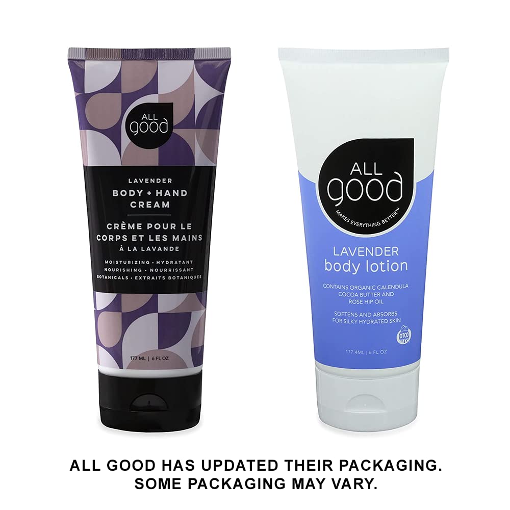 (2-Pack, Lavender) - All Good Body Lotion w/Essential Oils - Moisturising Organic Calendula, Cocoa Butter, Coconut & Rose Hip Oi