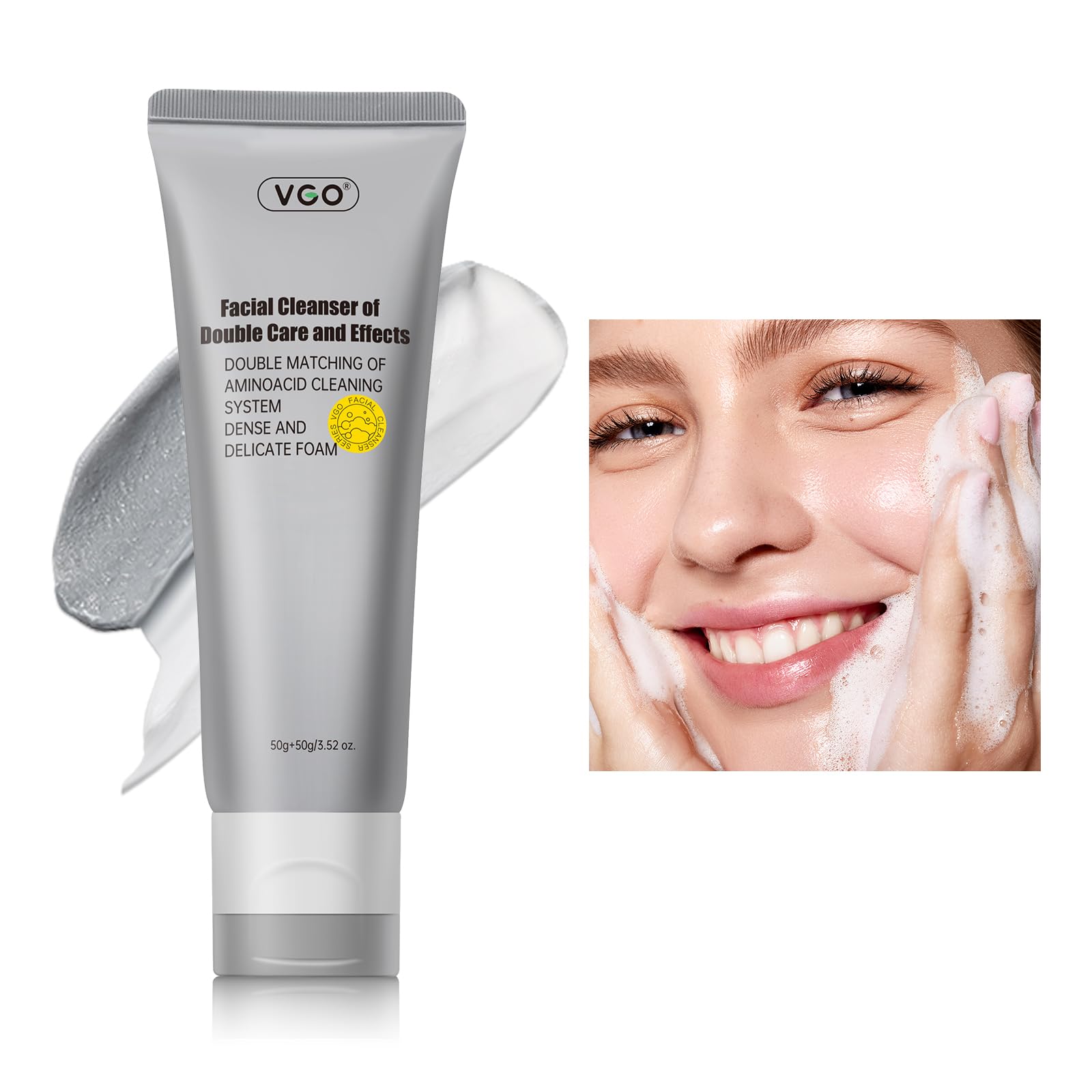VGO Facial Cleanser, Daily Face Wash of Double Care and Effects, Cleansing Mud Mask & Amino Acid Cleansing Double Tube in 1 Gent