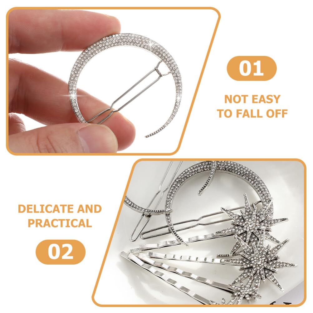 Beaupretty 6Pcs Star Hair Clips Moon Hair Barrettes Snowflake Bobby Pins Rhinestone Metal Alloy Hair Accessories For Women