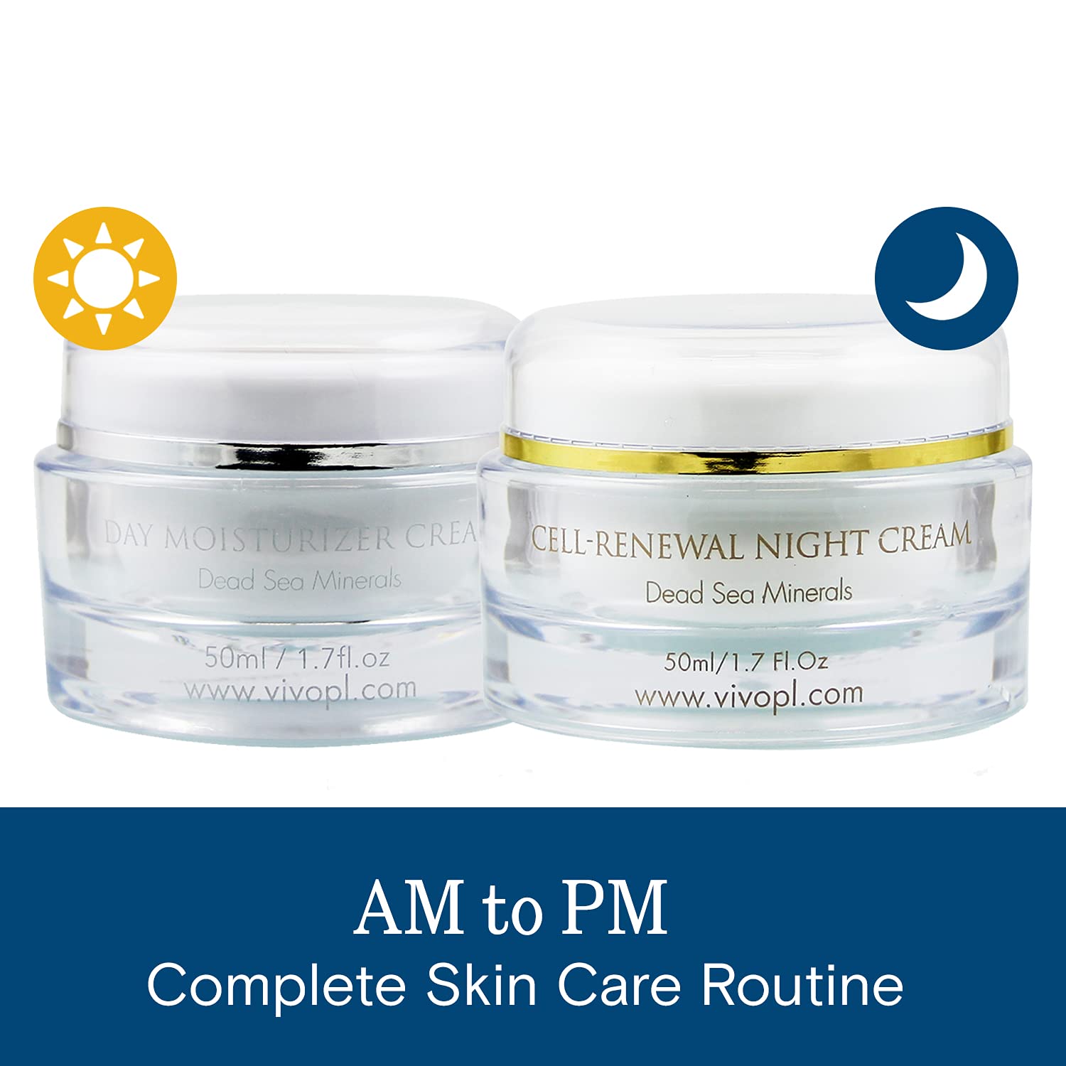Night And Day Cream Set From Vivo - Face Moisturizer Cream Set For A Tired Skin - Unisex Day And Night Skin Care - Dead Sea Crea