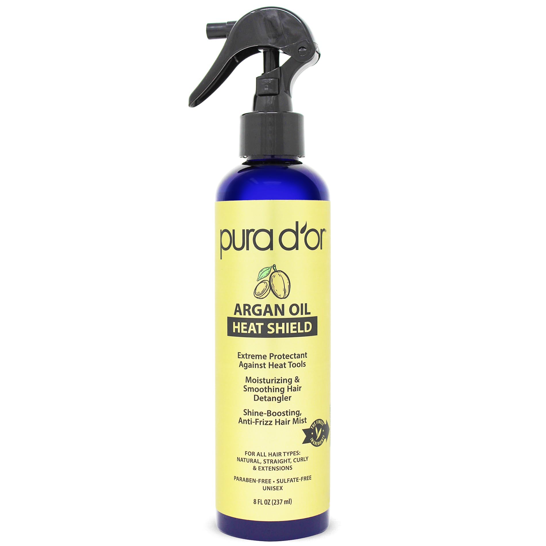 PURA D'OR 8 Oz Argan Oil Heat Shield Protectant Spray with Select Organic Ingredients, Protects Up To 450 F From Flat Iron & Hot