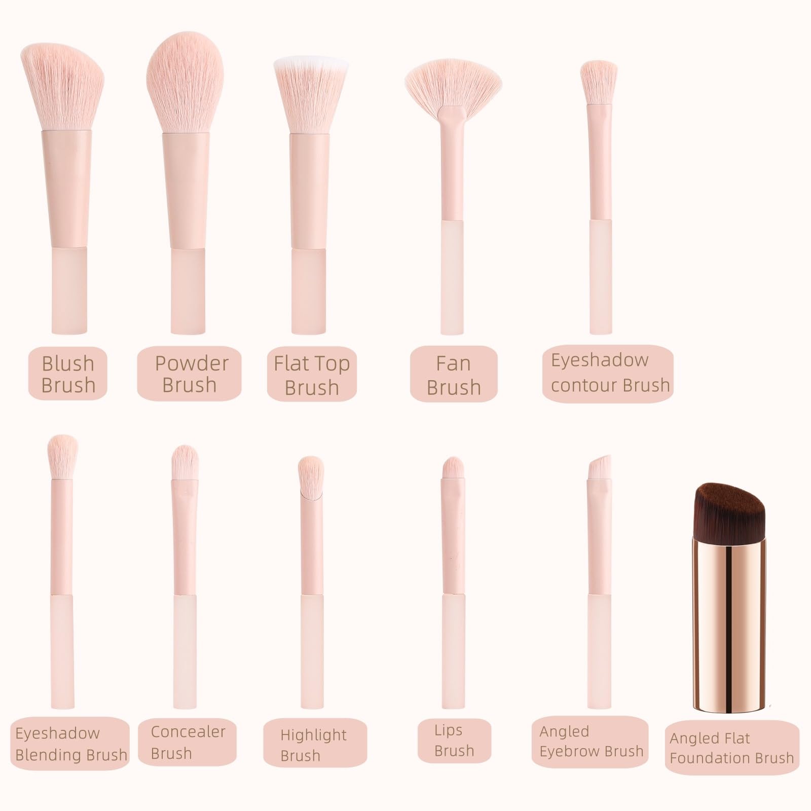 Goerti 11 Pcs Mini Travel Makeup Brush Set With Case, Professional Premium Synthetic Kabuki Powder Foundation Blush Fan Highligh