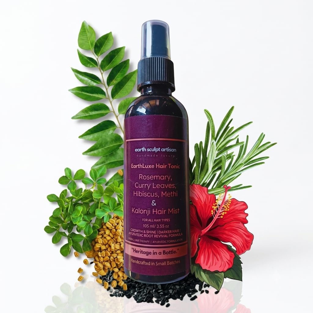 Earth Sculpt Artisan Rosemary Hibiscus Hair Growth Spray For Hair Fall & Dandruff Control, Hair Regrowth With Curry Leaves, Meth