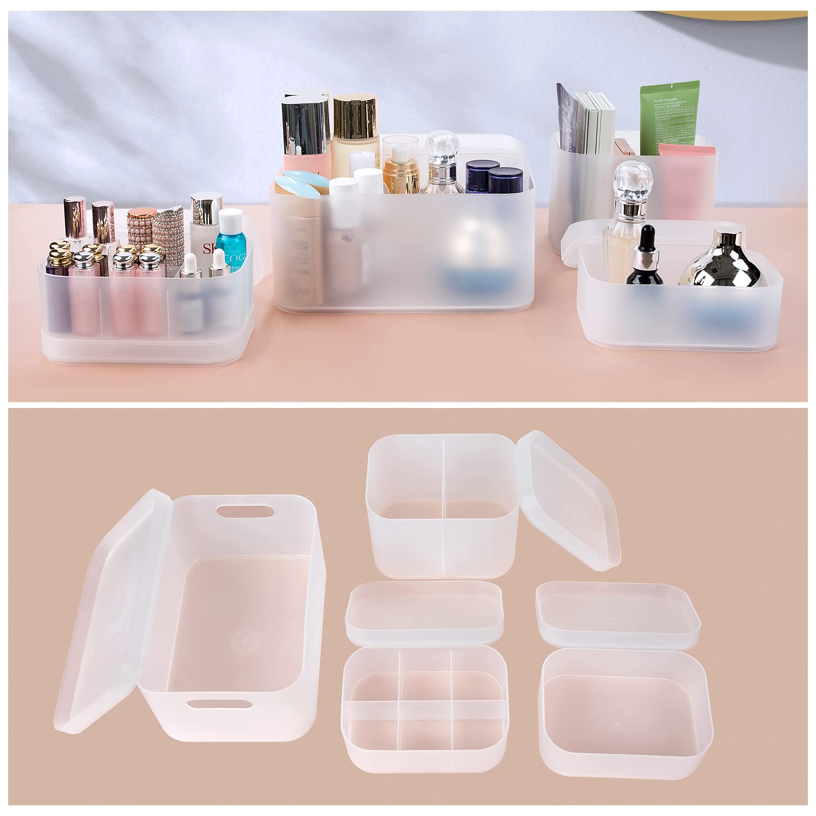 Ocheal Makeup Organizer Case,Stackable Clear Makeup Organizer Holder, Multi-Size Makeup Case Vanity Storage Holder Set For Makeu
