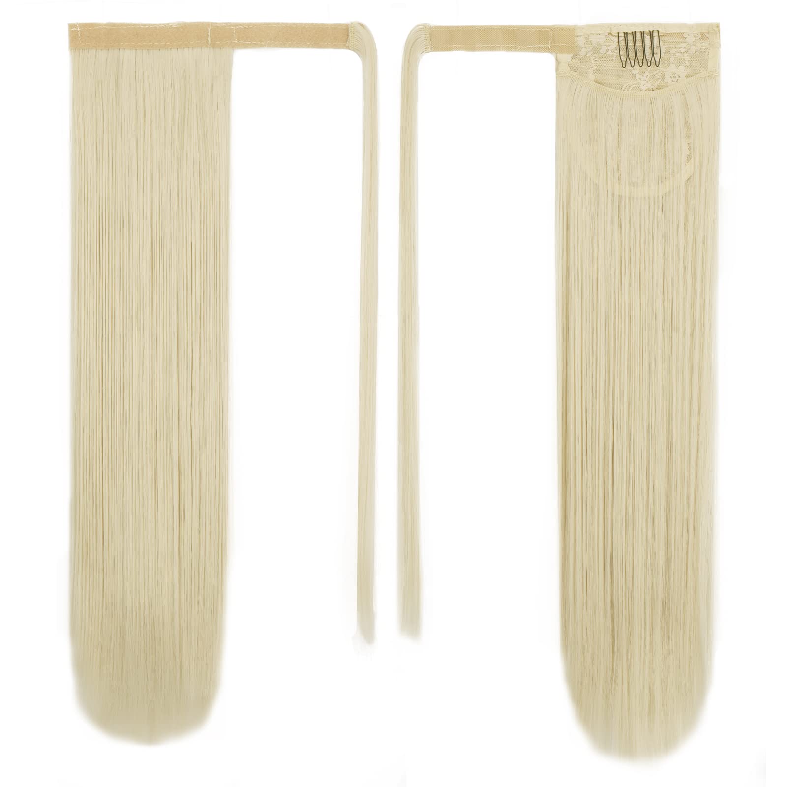 BARSDAR 20 Inch Blonde Ponytail Extension Long Straight Wrap Around Clip in Ponytail Hair Extensions Synthetic Hair Pony Tails H