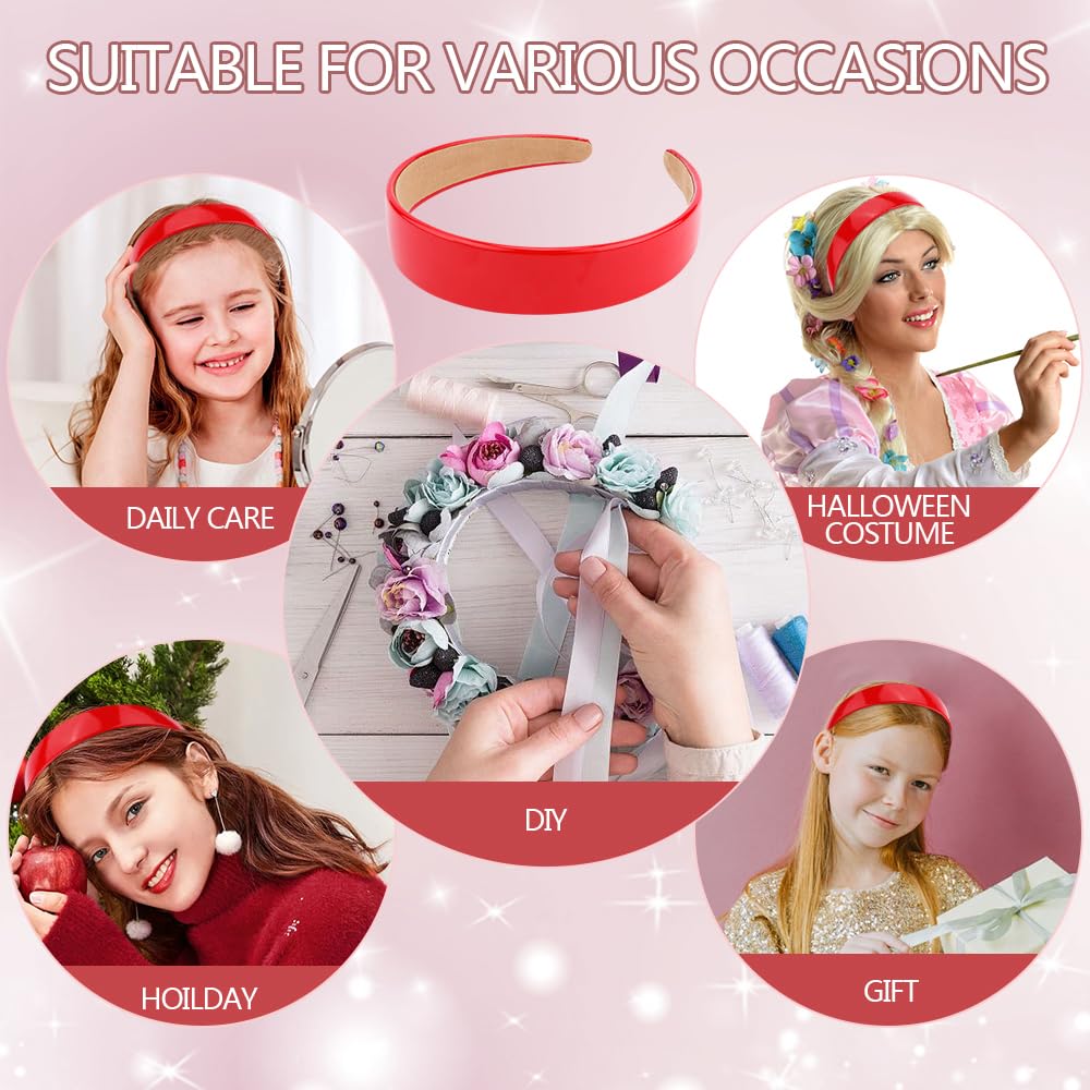Ahoney Red Headband For Women Girls Glossy Vegan Leather Headband Non Slip 1.18'' Wide Plain Head Band Solid Hair Band Diy Holid