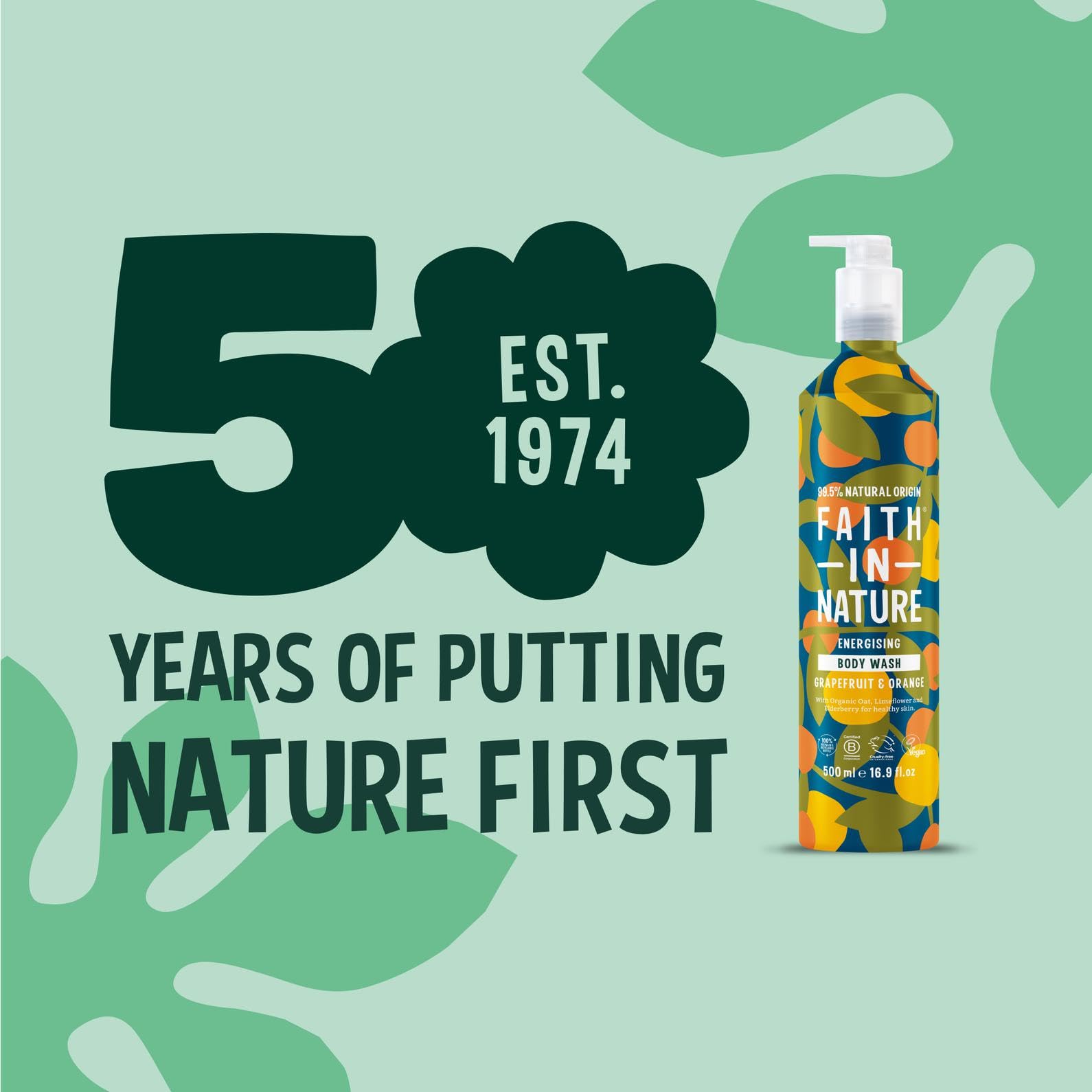 FAITH IN NATURE Natural Aluminium Bottle Body Wash - Vegan & Cruelty Free, No SLS or Parabens - 16.9 fl oz, Grapefruit & Orange
