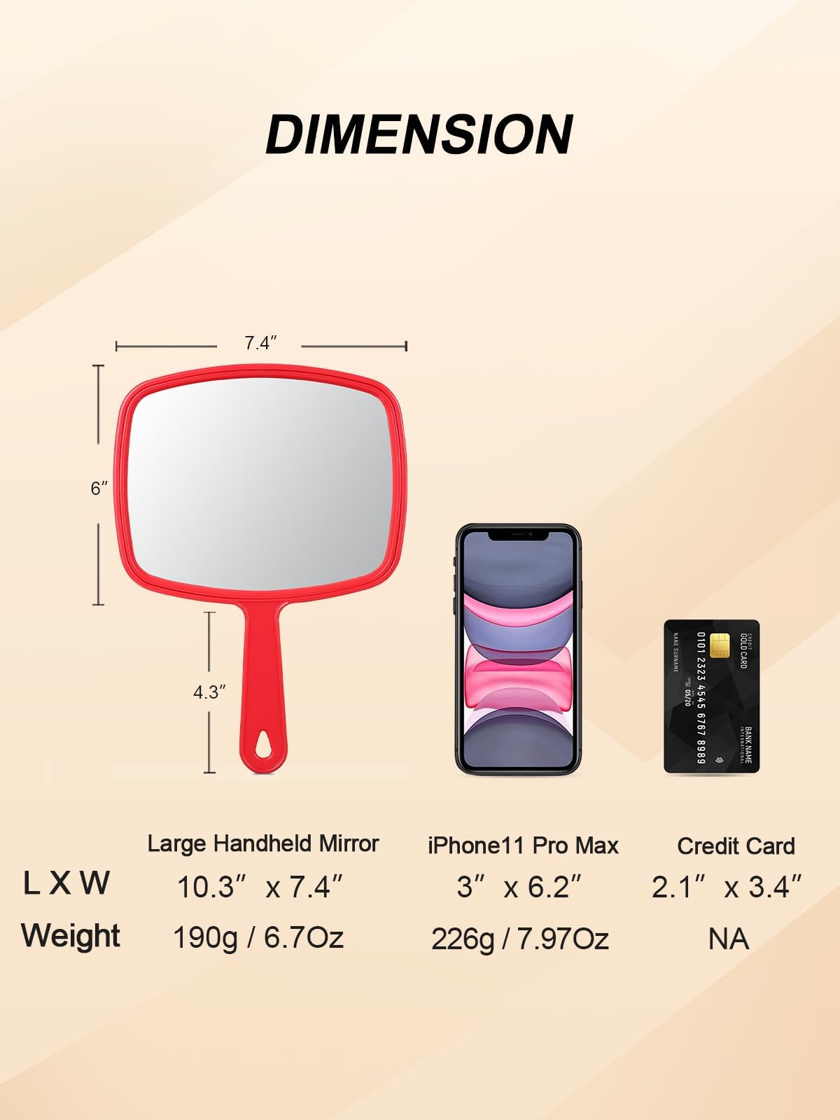 Gladmart Hand Mirror Salon Barber Hairdressing Handheld Mirror With Handle (Square Red 7.4 X 10.3 Inches)