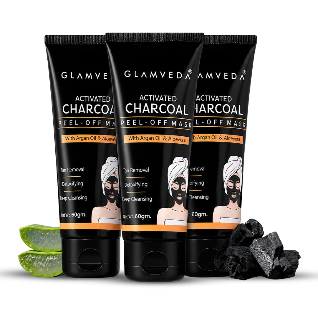 Glamveda Activated Charcoal Peel Off Mask For Men & Women (60G Pack Of 3 )| Removes Blackheads & Whiteheads | Pimples & Acne | C