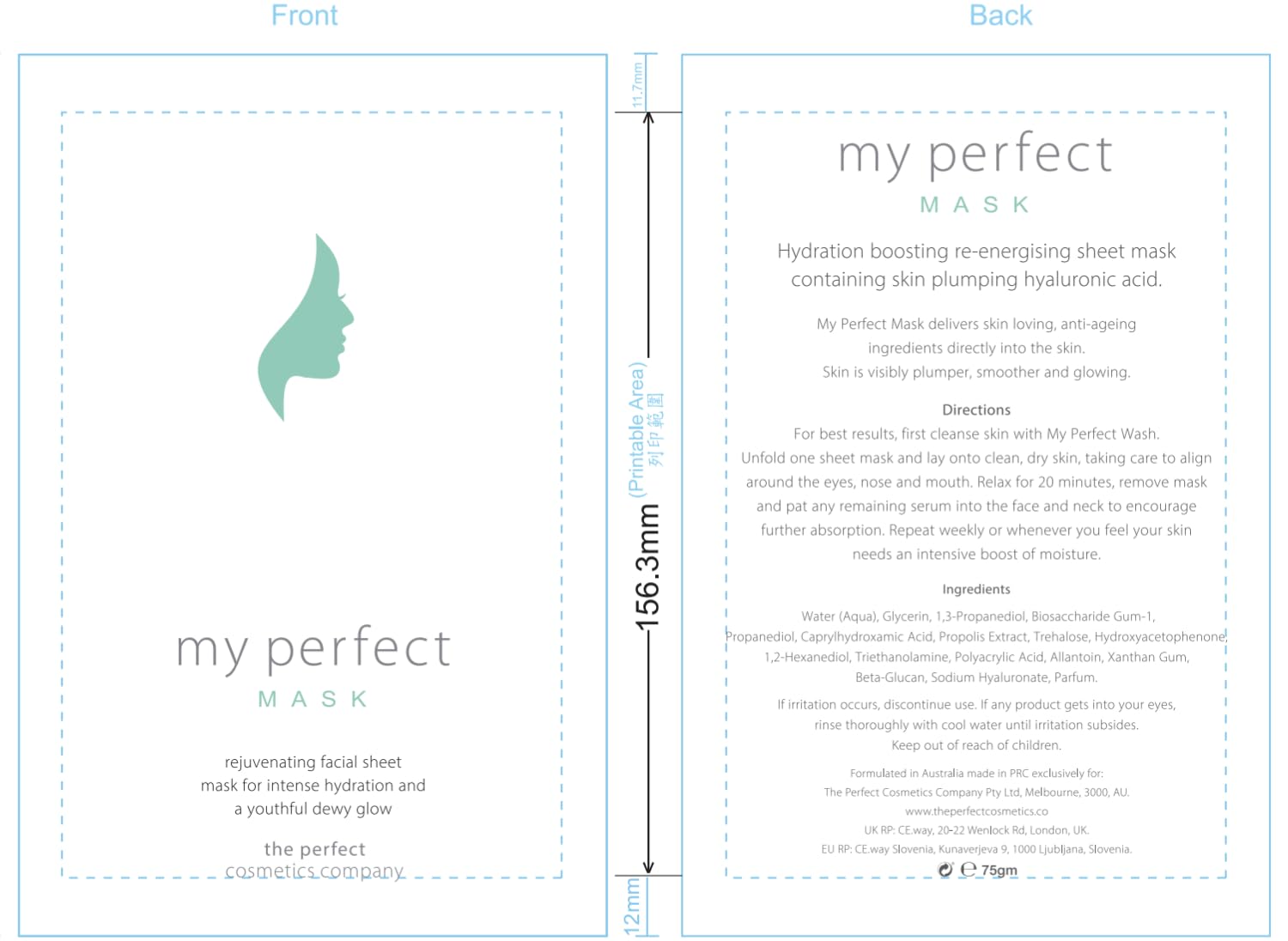 My Perfect The Perfect Cosmetics Company Mask Hyaluronic Sheet Masks For Intense Hydration & Youthful Dewy Glow For All Skin Typ