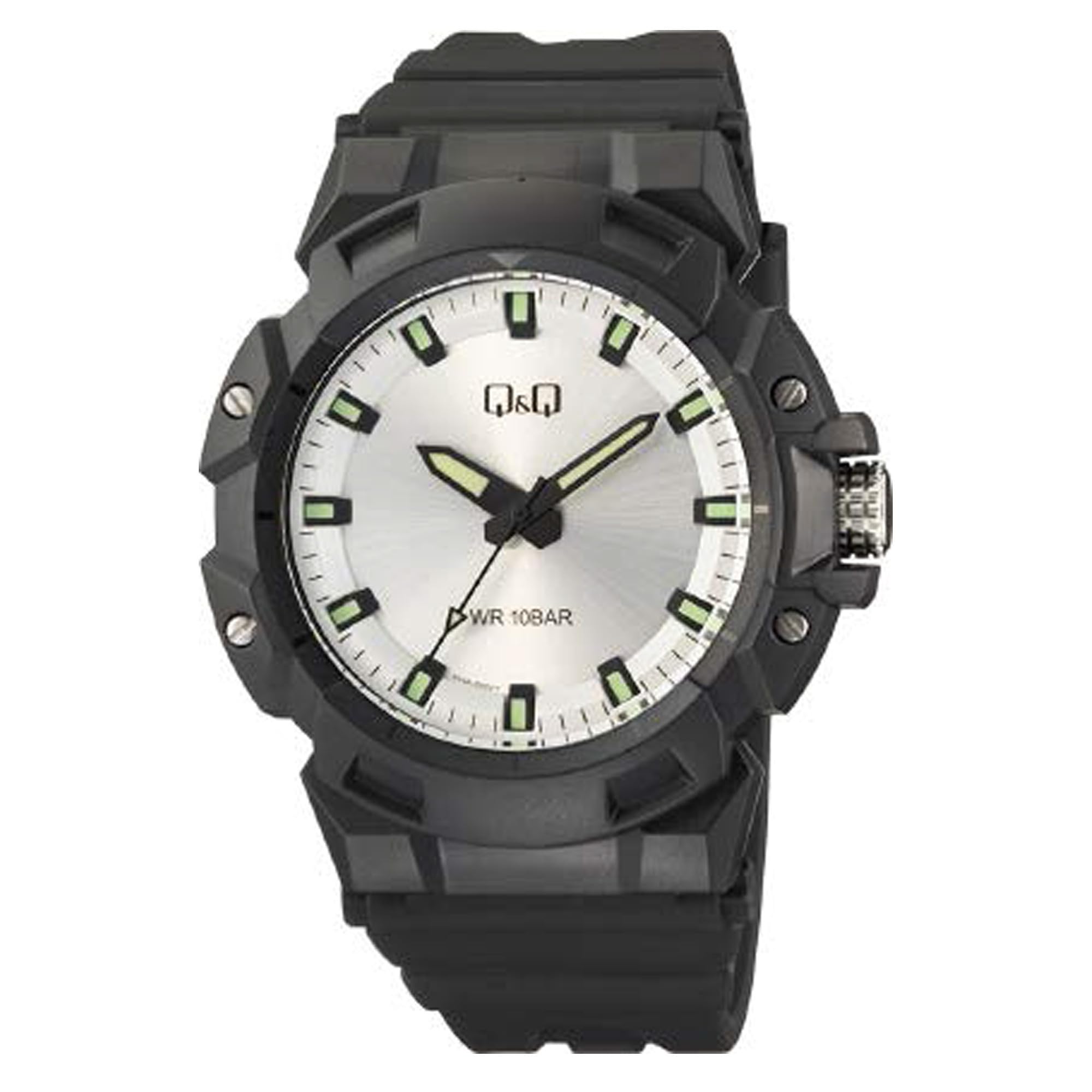 Q&Q MenS Fibre Strap Analog Watch (Silver Dial)  100M Water Resistant, Lightweight Sports Casual Quartz Wristwatch  V40A002Vy