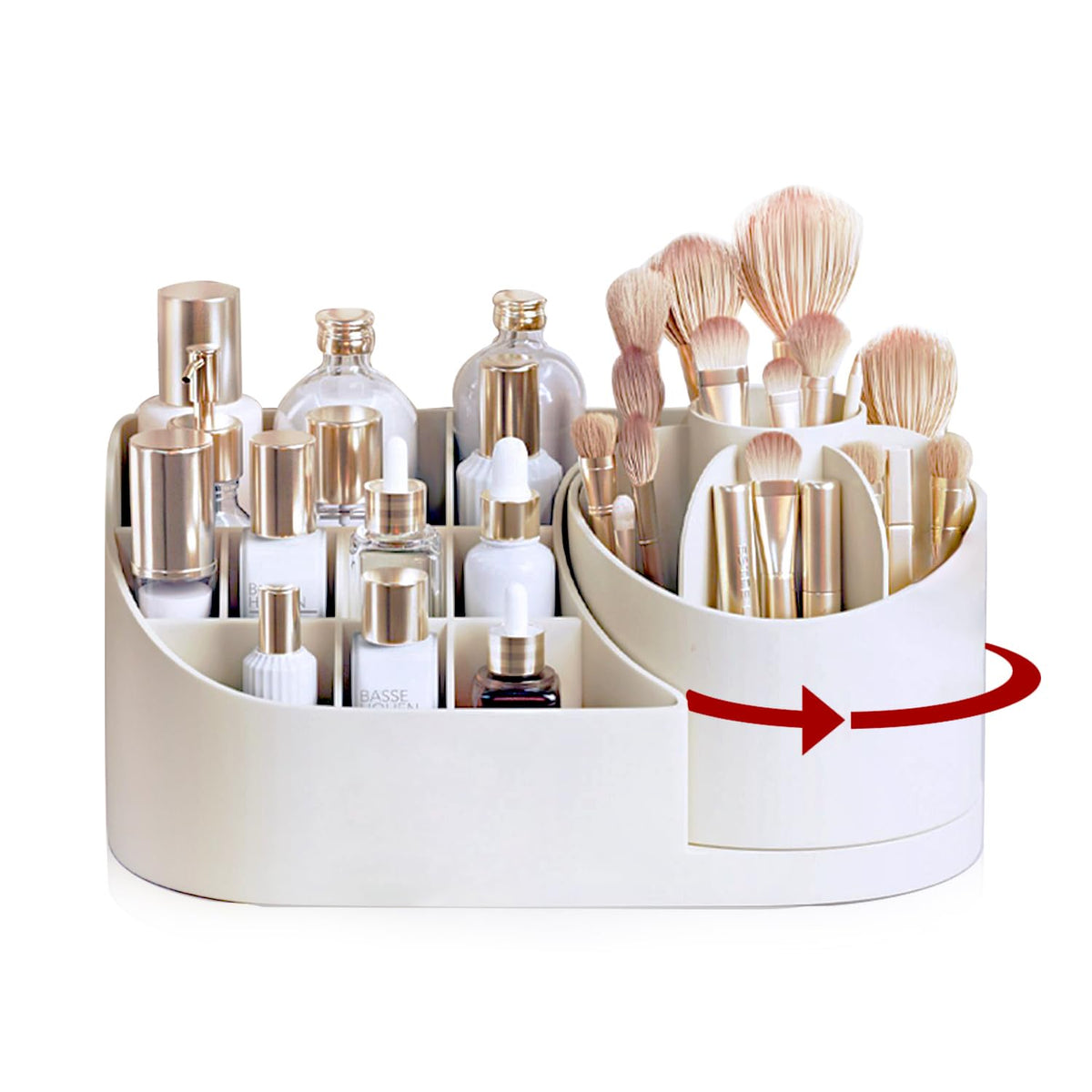 Jfanexplore Makeup Organizer Countertop With Rotating Brush Holder For Vanity, Bathroom, Dresser Cosmetic Makeup Storage Organiz
