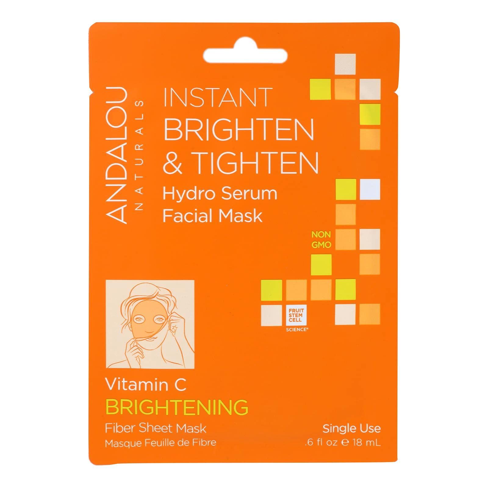 Instant Brighten & Tighten, Hydro Serum Facial Mask - Andalou Naturals (6 PACKS)