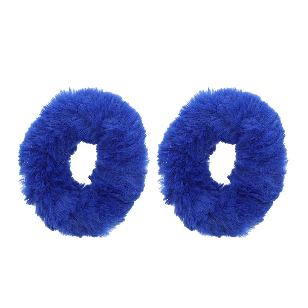 Small Fuzzy Fur Scrunchies Furry Pony Holder - Set Of 2 - Royal