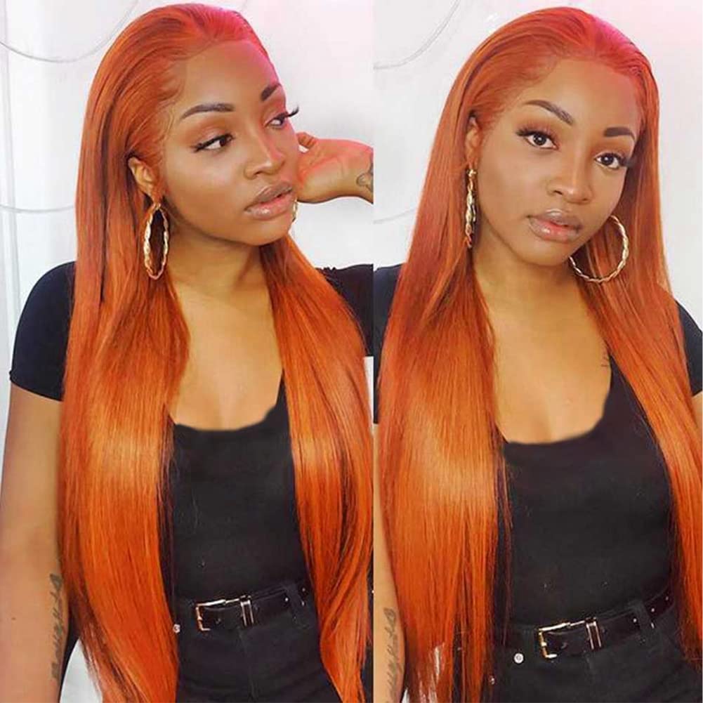 Flady Ginger Wig Ginger Orange Lace Front Wigs Human Hair Pre Plucked Straight HD Lace Frontal Human Hair Wigs for Black Women C