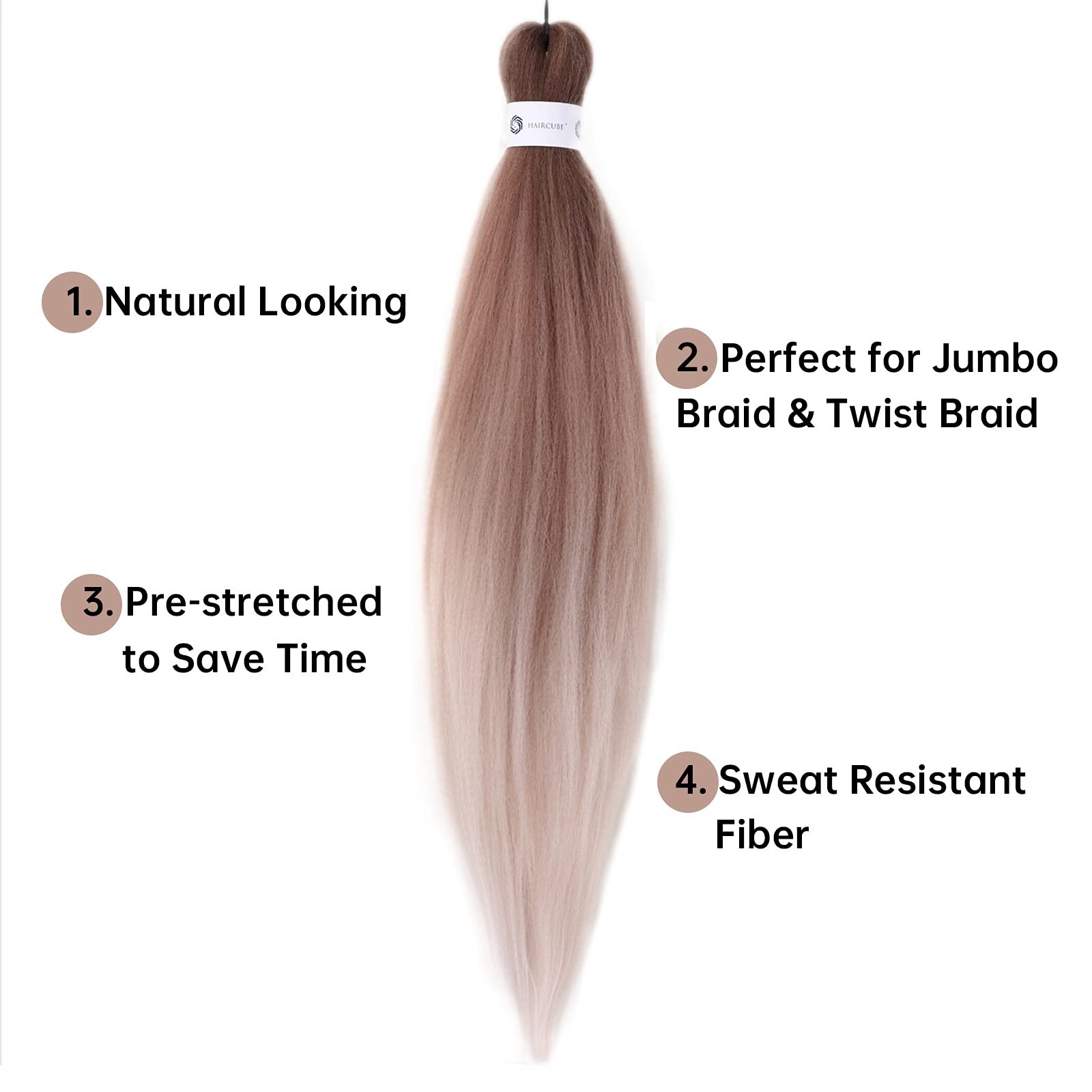 Pre-Stretched Braiding Hair Extensions 26 Inch 6 Packs Ombre Braiding Hair Hot Water Setting Professional Soft Yaki Synthetic Cr