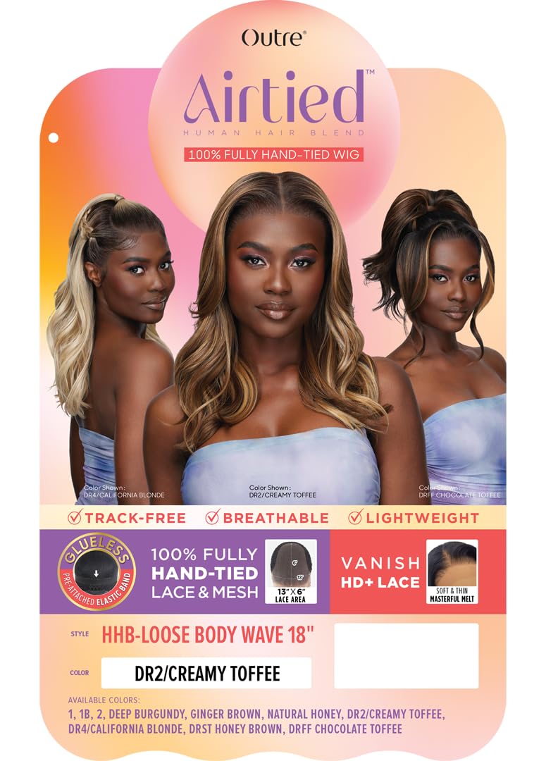 Outre Airtied 100% Fully Hand-Tied Wig - Human Hair Blend - Loose Body Wave 18'' (Drff Chocolate Toffee)