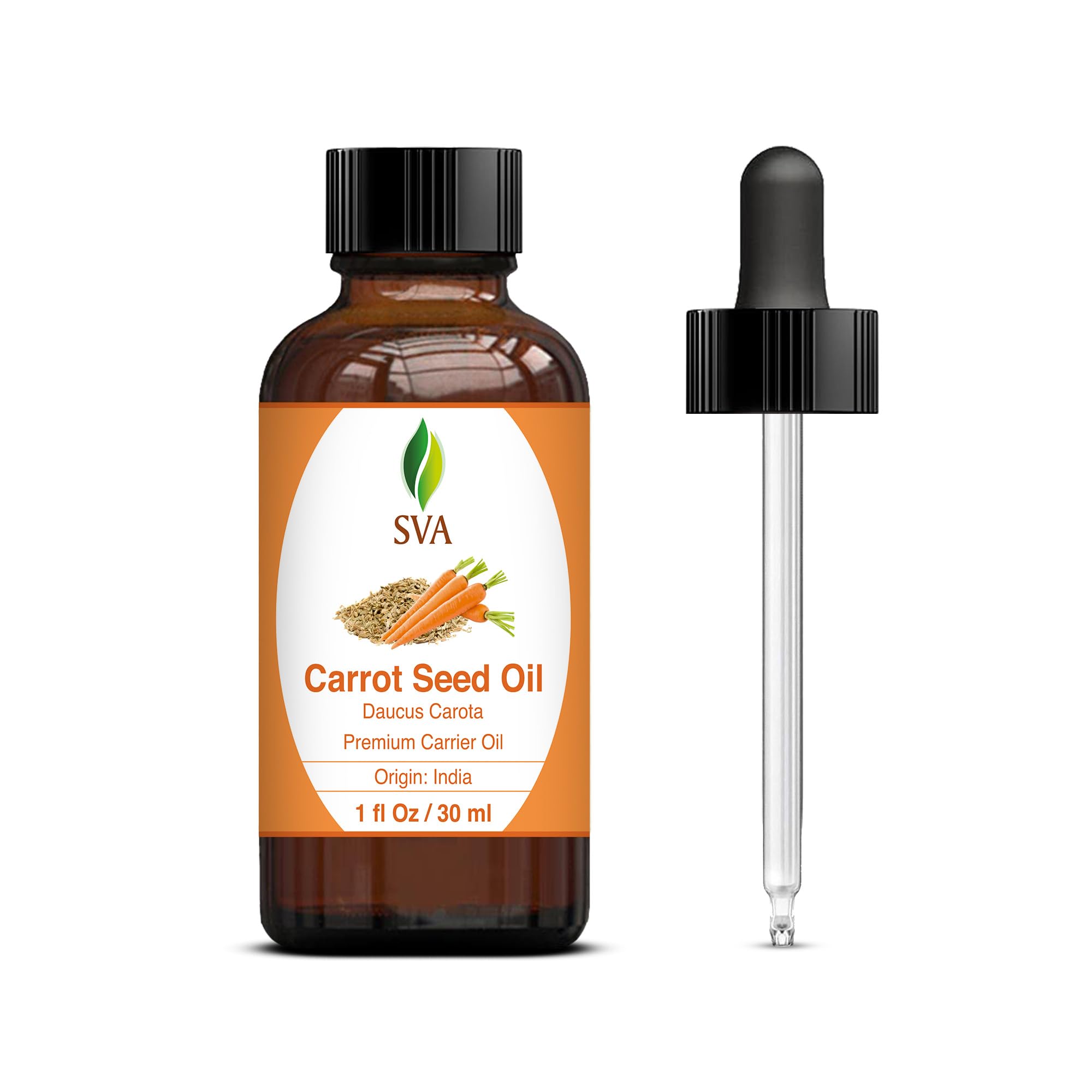 SVA Carrot Seed Oil - 1 Fl Oz - 100% Natural Cold Pressed Carrot Oil - for Face, Skin Care, Hair Care, Scalp Massage & Body Mass