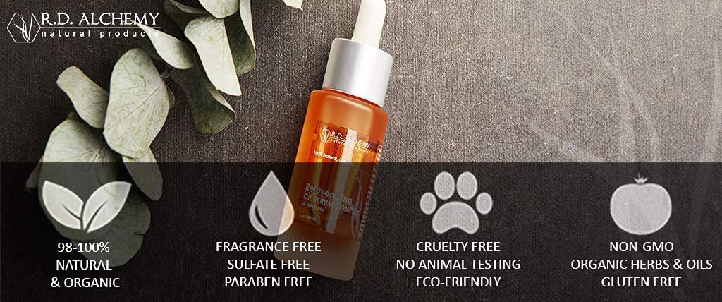 RD Alchemy - 100% Natural & Organic Rejuvenating Oil Serum for glowing skin - Argan, Jojoba, Rosehip, Retinol, & CoQ10 diminishe
