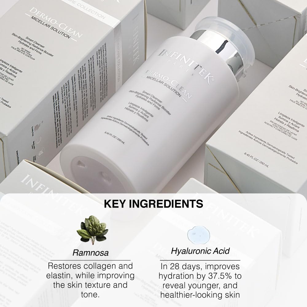 Infinitek Paris Micellar Water Solution With Hyaluronic Acid 8.45 Fl Oz - Skin Care Product And Makeup Remover - Hydrating Clean