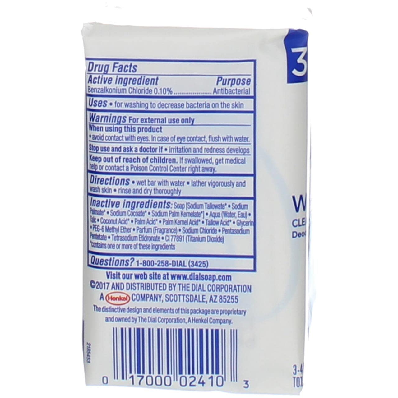 Dial Antibacterial Deodorant Bar Soap, 4 Oz Bars, White, Pack Of 12